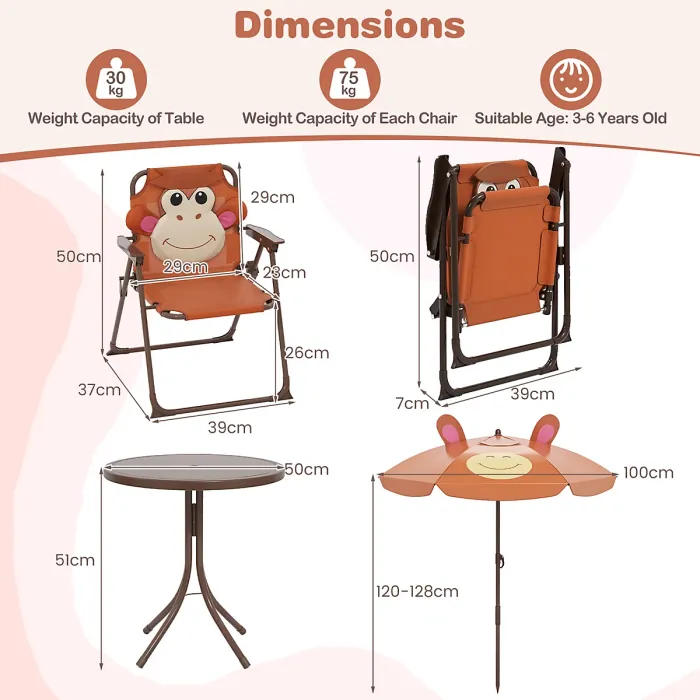GAINOOM Kids Coffee Picnic Table & Chair Set Collapsible Toddler Activity Table