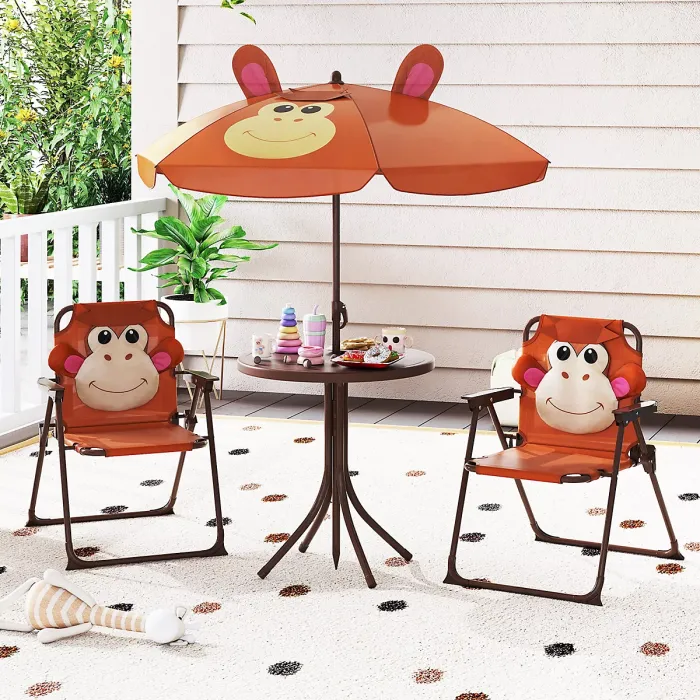 GAINOOM Kids Coffee Picnic Table & Chair Set Collapsible Toddler Activity Table