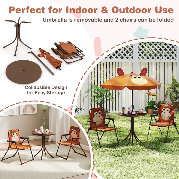 GAINOOM Kids Coffee Picnic Table & Chair Set Collapsible Toddler Activity Table