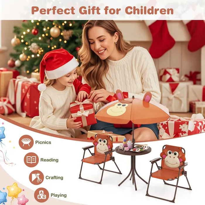 GAINOOM Kids Coffee Picnic Table & Chair Set Collapsible Toddler Activity Table