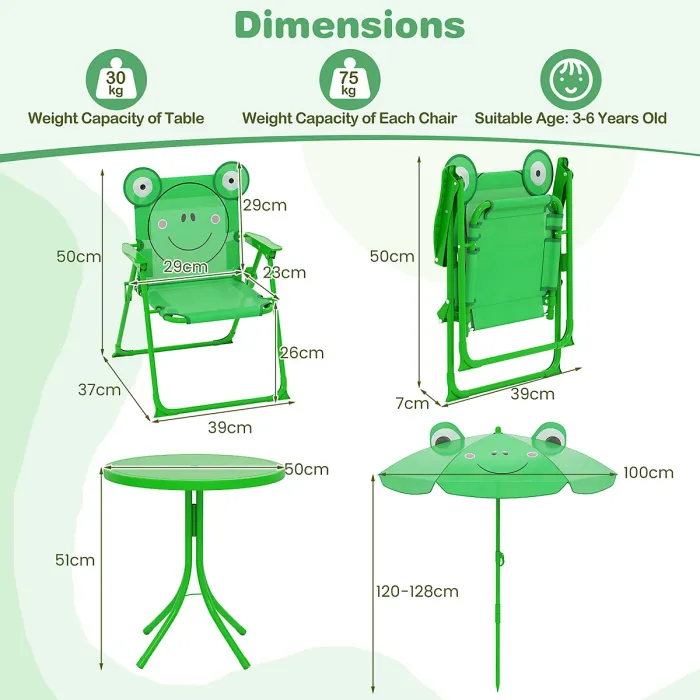 GAINOOM Kids Green Picnic Table & Chair Set Collapsible Toddler Activity Table