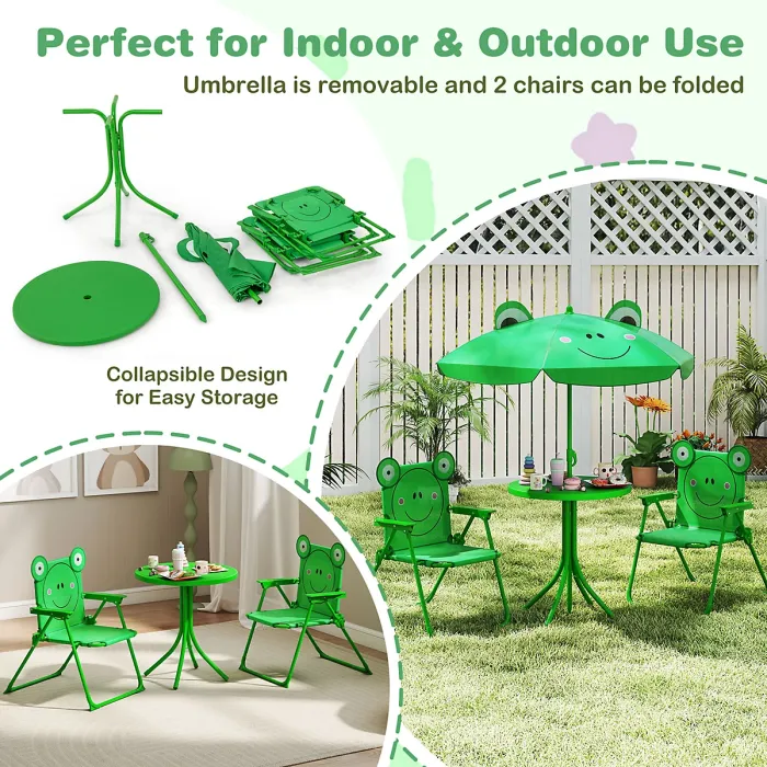 GAINOOM Kids Green Picnic Table & Chair Set Collapsible Toddler Activity Table
