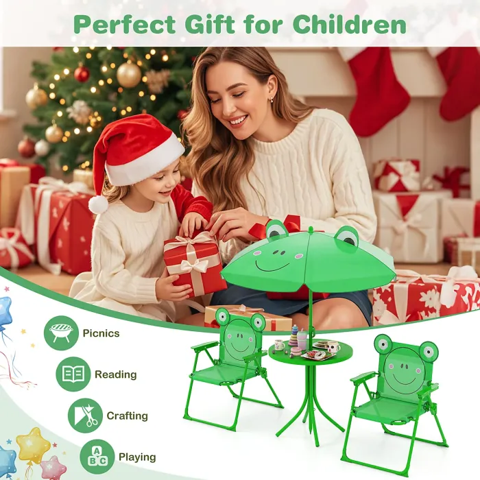 GAINOOM Kids Green Picnic Table & Chair Set Collapsible Toddler Activity Table