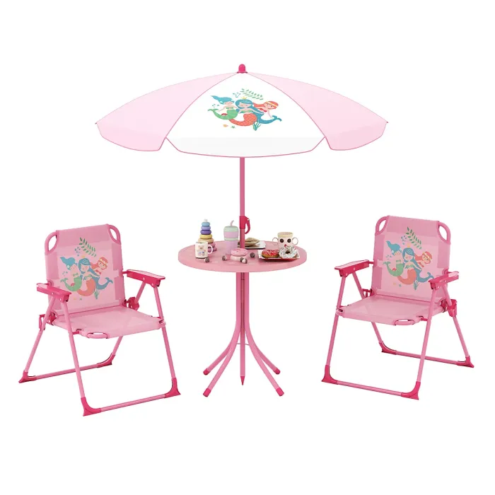 GAINOOM Kids Pink Picnic Table & Chair Set Collapsible Toddler Activity Table