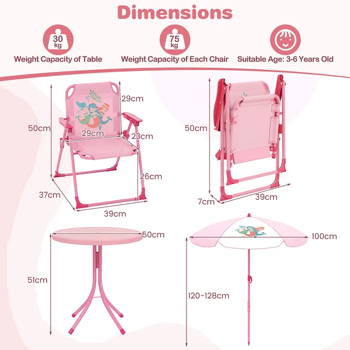GAINOOM Kids Pink Picnic Table & Chair Set Collapsible Toddler Activity Table