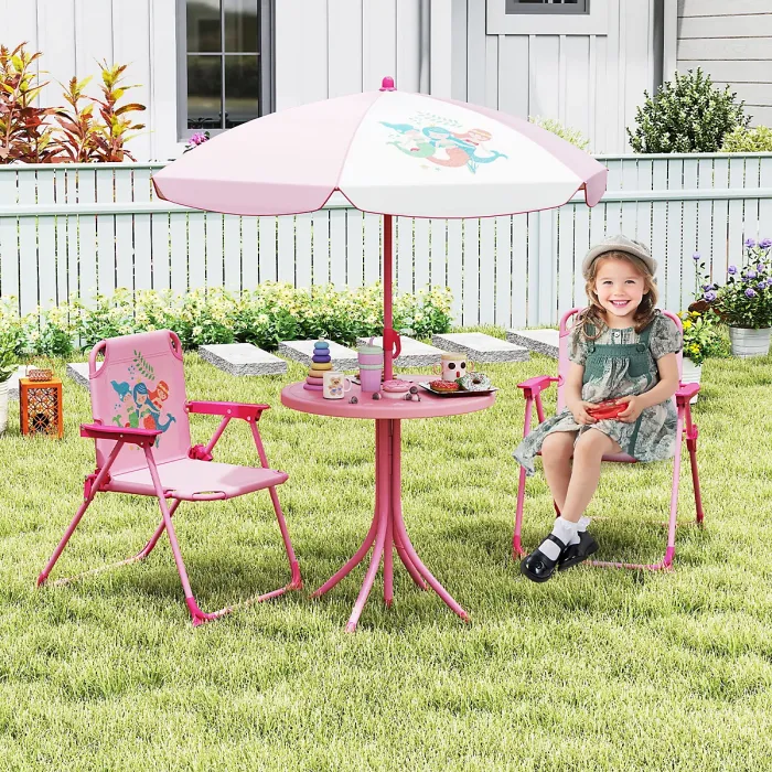 GAINOOM Kids Pink Picnic Table & Chair Set Collapsible Toddler Activity Table