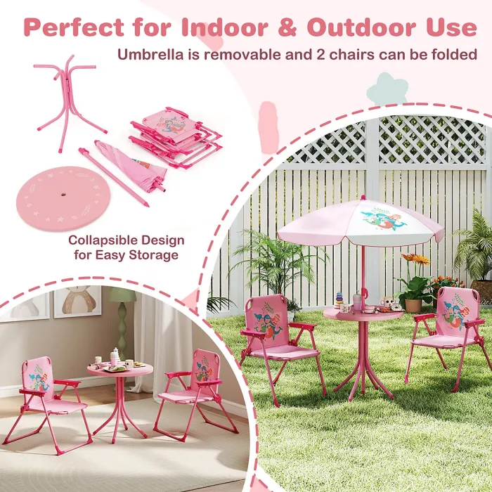 GAINOOM Kids Pink Picnic Table & Chair Set Collapsible Toddler Activity Table