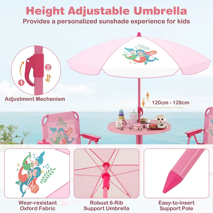 GAINOOM Kids Pink Picnic Table & Chair Set Collapsible Toddler Activity Table