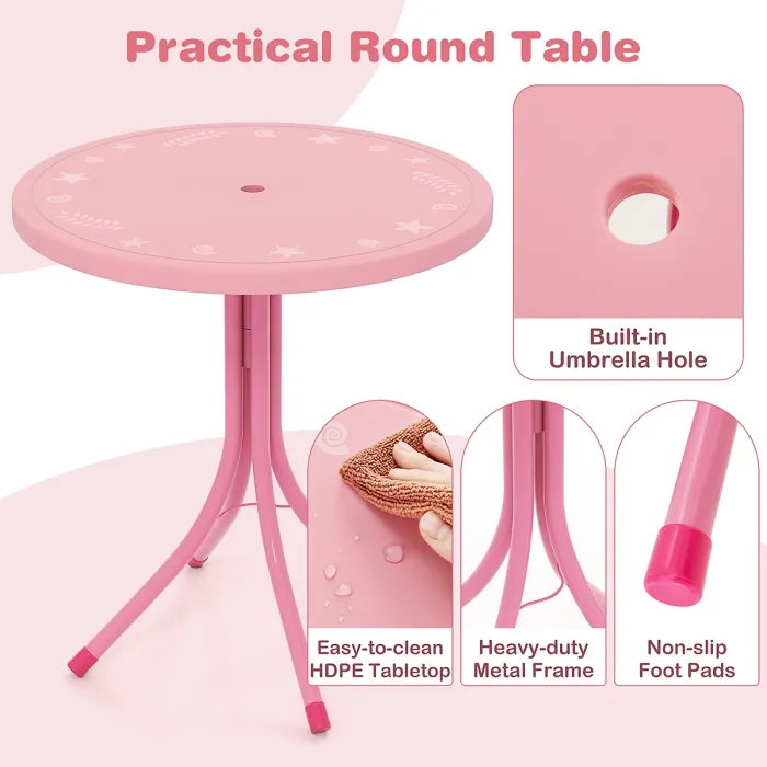 GAINOOM Kids Pink Picnic Table & Chair Set Collapsible Toddler Activity Table