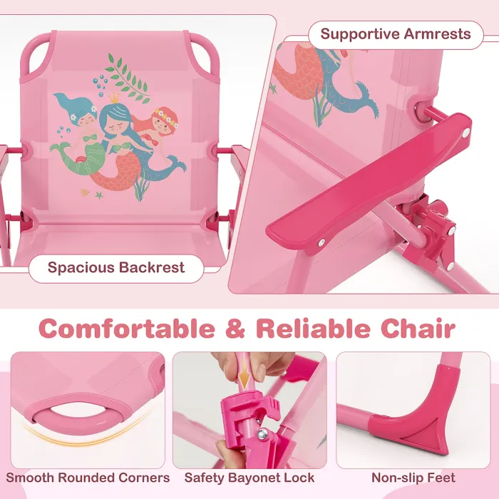 GAINOOM Kids Pink Picnic Table & Chair Set Collapsible Toddler Activity Table