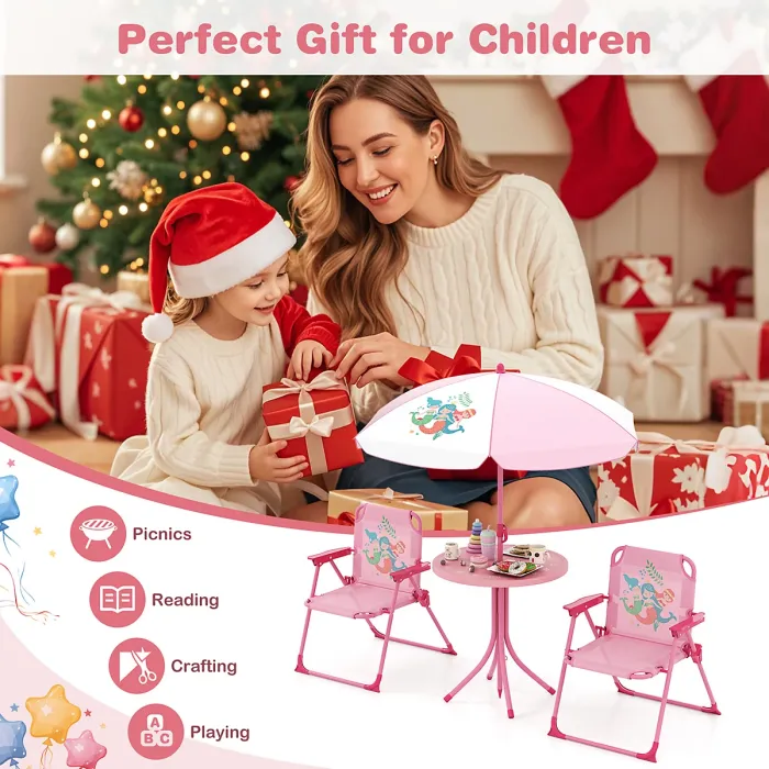 GAINOOM Kids Pink Picnic Table & Chair Set Collapsible Toddler Activity Table