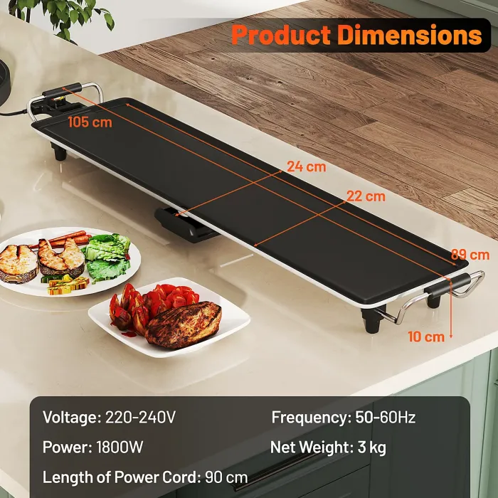 COSTWAY 89 x 22cm Electric Griddle Extra Large Teppanyaki Grill-Black