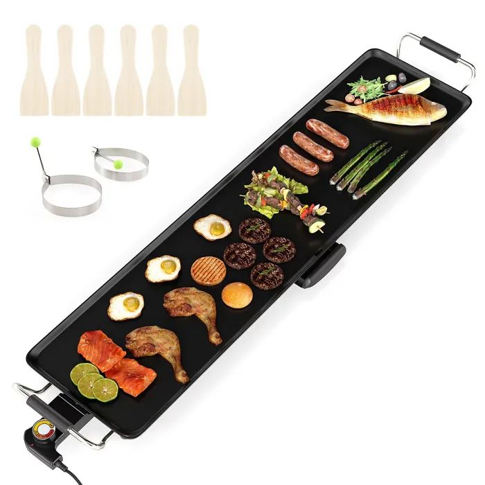 COSTWAY 89 x 22cm Electric Griddle Extra Large Teppanyaki Grill w/ Drip Tray-Black