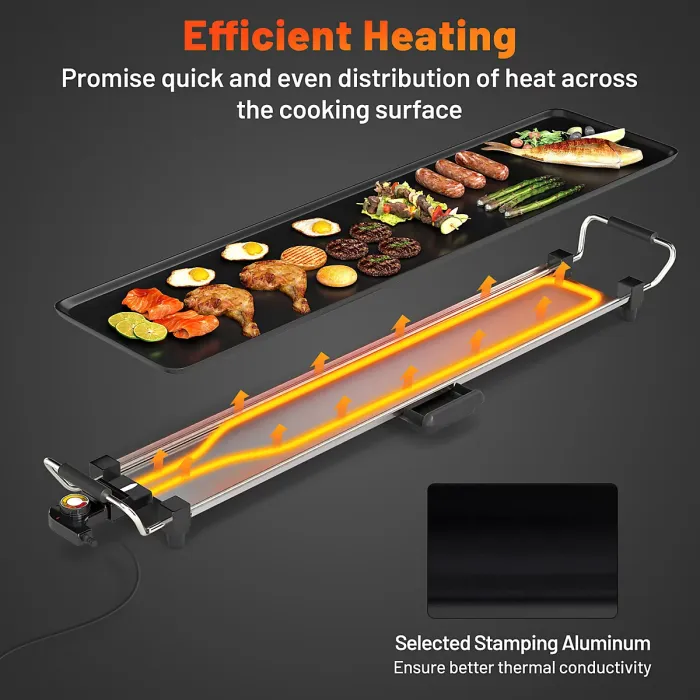 COSTWAY 89 x 22cm Electric Griddle Extra Large Teppanyaki Grill w/ Drip Tray-Black
