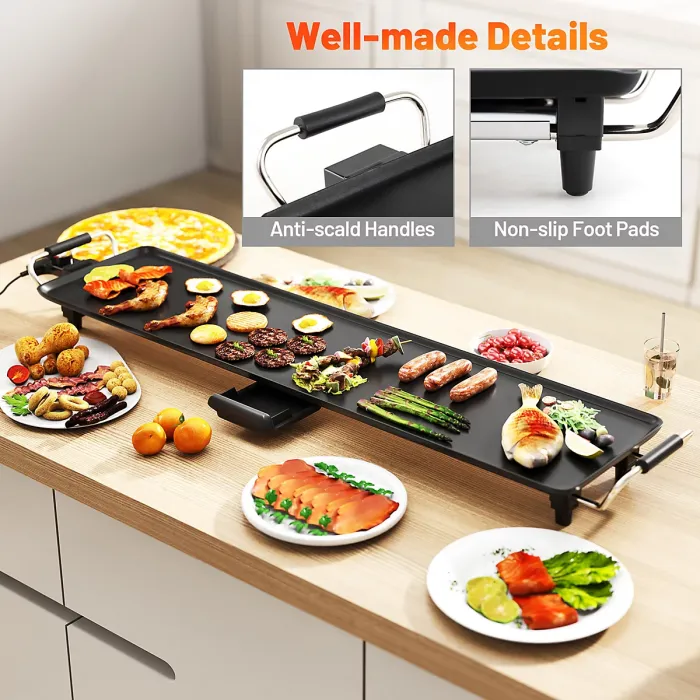 COSTWAY 89 x 22cm Electric Griddle Extra Large Teppanyaki Grill w/ Drip Tray-Black