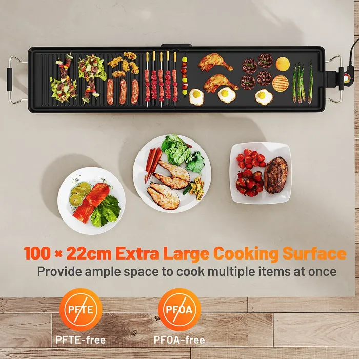 COSTWAY 100 x 22cm Electric Griddle Extra Large Teppanyaki Grill-Black