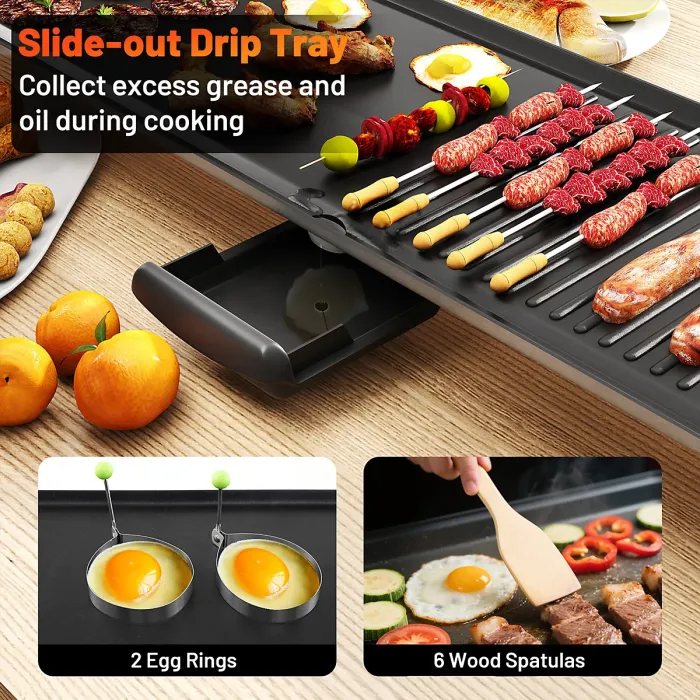 COSTWAY 100 x 22cm Electric Griddle Extra Large Teppanyaki Grill-Black