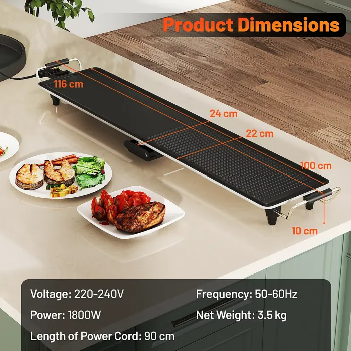 COSTWAY 100 x 22cm Electric Griddle Extra Large Teppanyaki Grill-Black