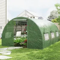 COSTWAY 400 x 300 x 200 cm Outdoor Walk-in Tunnel Greenhouse Roll-up Windows-Green