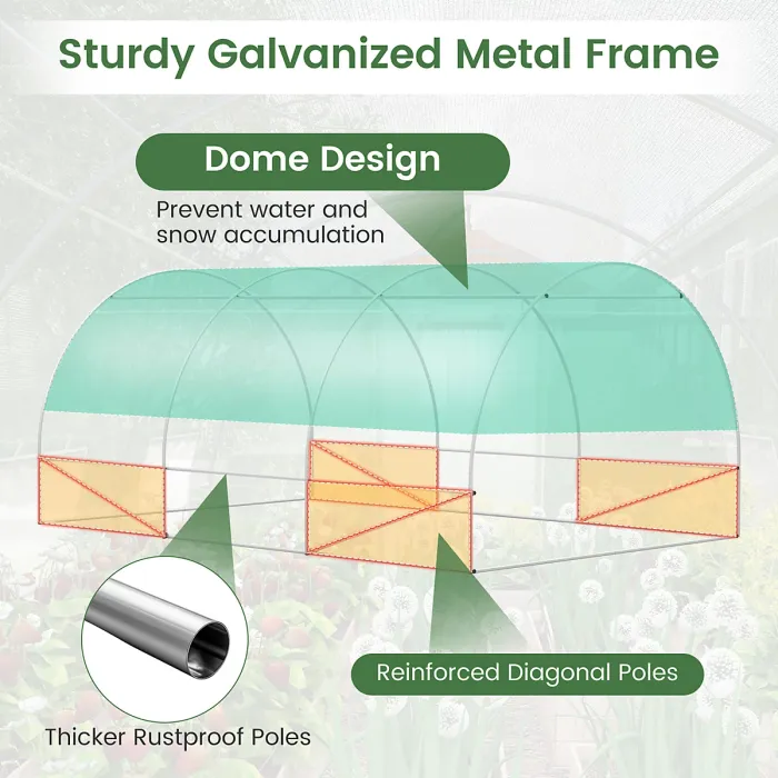COSTWAY 400 x 300 x 200 cm Outdoor Walk-in Tunnel Greenhouse Roll-up Windows-Green