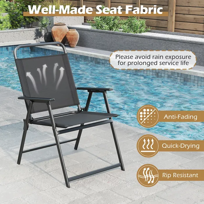 COSTWAY 6 Pieces Outdoor Dining Set Patio Square Table w/ Umbrella -Black