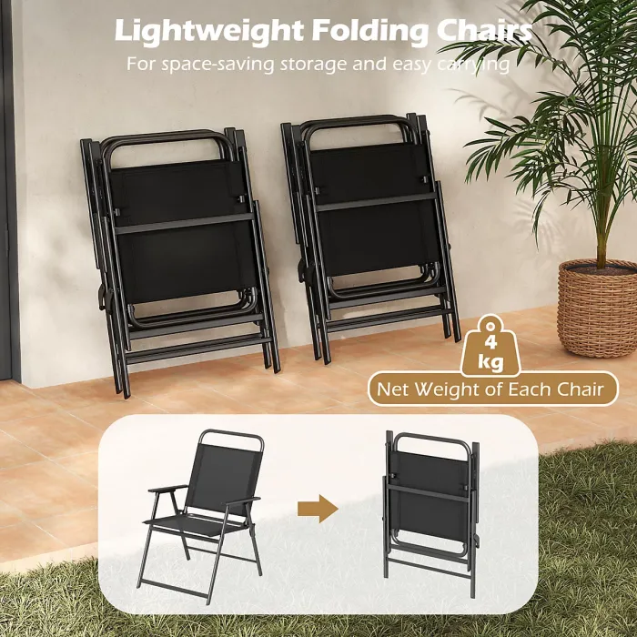 COSTWAY 6 Pieces Outdoor Dining Set Patio Square Table w/ Umbrella -Black