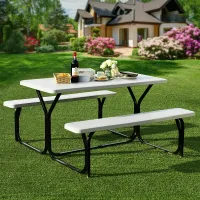 GAINOOM Outdoor Picnic Table and Bench Set Heavy-Duty Garden Furniture Gathering/Party