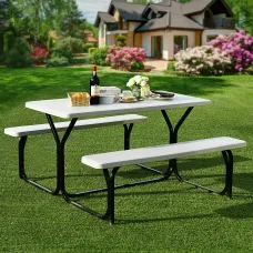 GAINOOM Outdoor Picnic Table and Bench Set Heavy-Duty Garden Furniture Gathering/Party