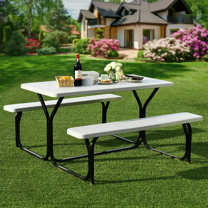GAINOOM Outdoor Picnic Table and Bench Set Heavy-Duty Garden Furniture Gathering/Party