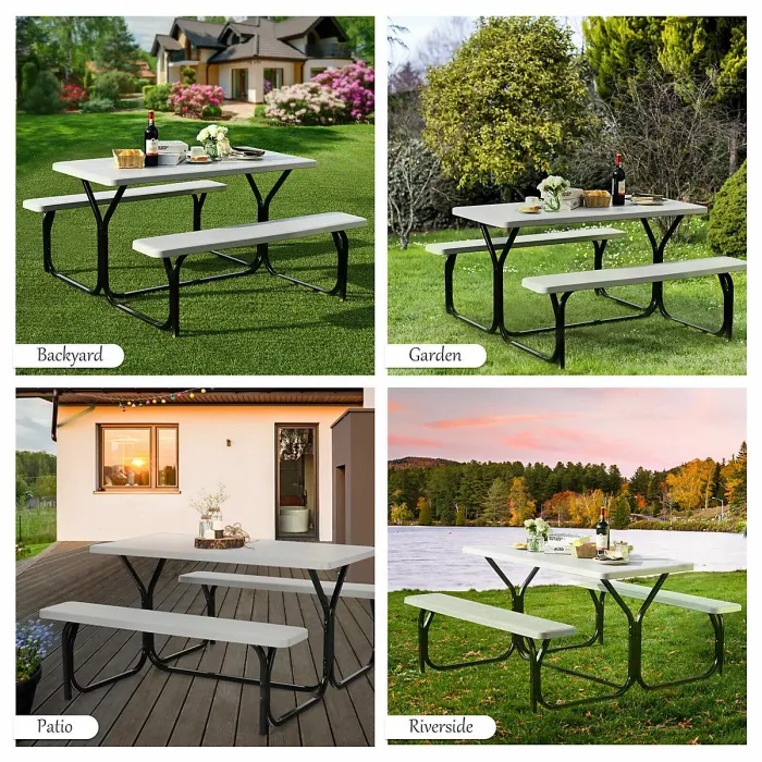 GAINOOM Outdoor Picnic Table and Bench Set Heavy-Duty Garden Furniture Gathering/Party