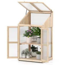 GAINOOM Wooden Cold Frame Greenhouse Portable Raised Flower Planter Shelf Protection