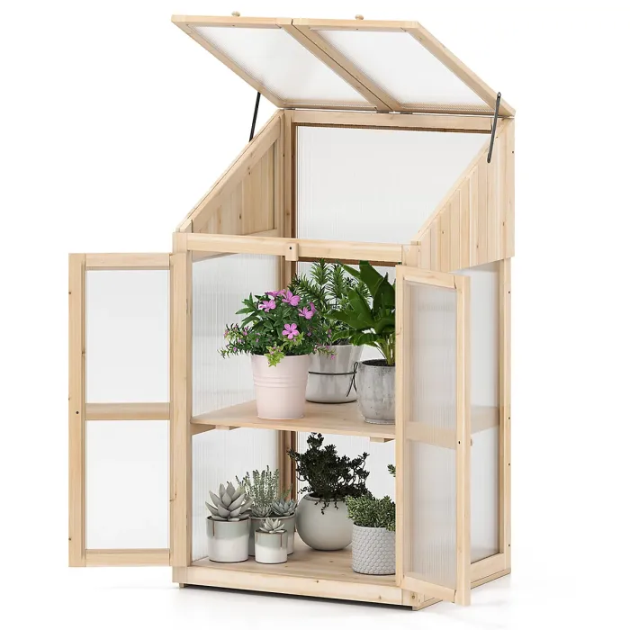 GAINOOM Wooden Cold Frame Greenhouse Portable Raised Flower Planter Shelf Protection
