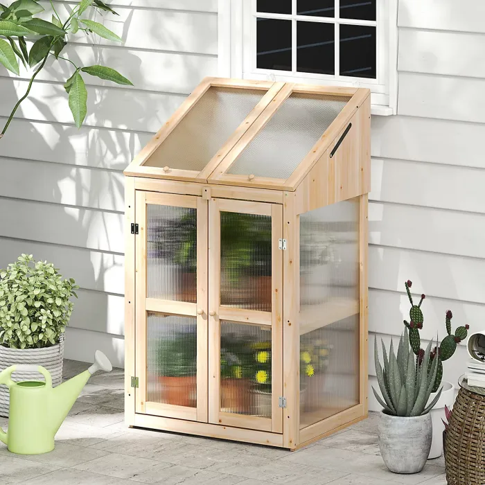 GAINOOM Wooden Cold Frame Greenhouse Portable Raised Flower Planter Shelf Protection