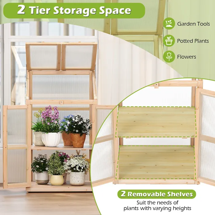 GAINOOM Wooden Cold Frame Greenhouse Portable Raised Flower Planter Shelf Protection