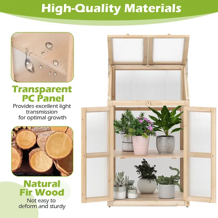 GAINOOM Wooden Cold Frame Greenhouse Portable Raised Flower Planter Shelf Protection