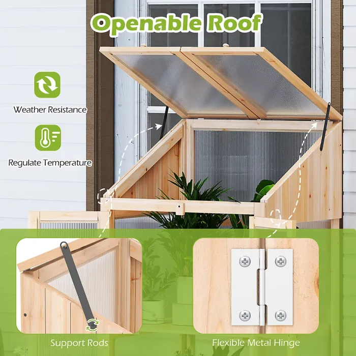 GAINOOM Wooden Cold Frame Greenhouse Portable Raised Flower Planter Shelf Protection