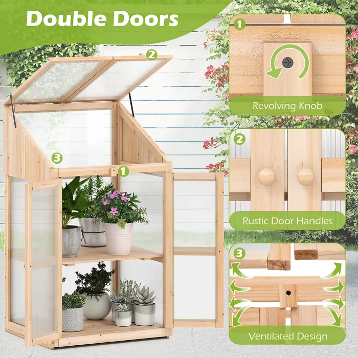 GAINOOM Wooden Cold Frame Greenhouse Portable Raised Flower Planter Shelf Protection