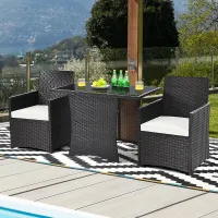 GAINOOM 3 Pieces Outdoor Patio PE Wicker Set Heavy Duty Garden Furniture Set