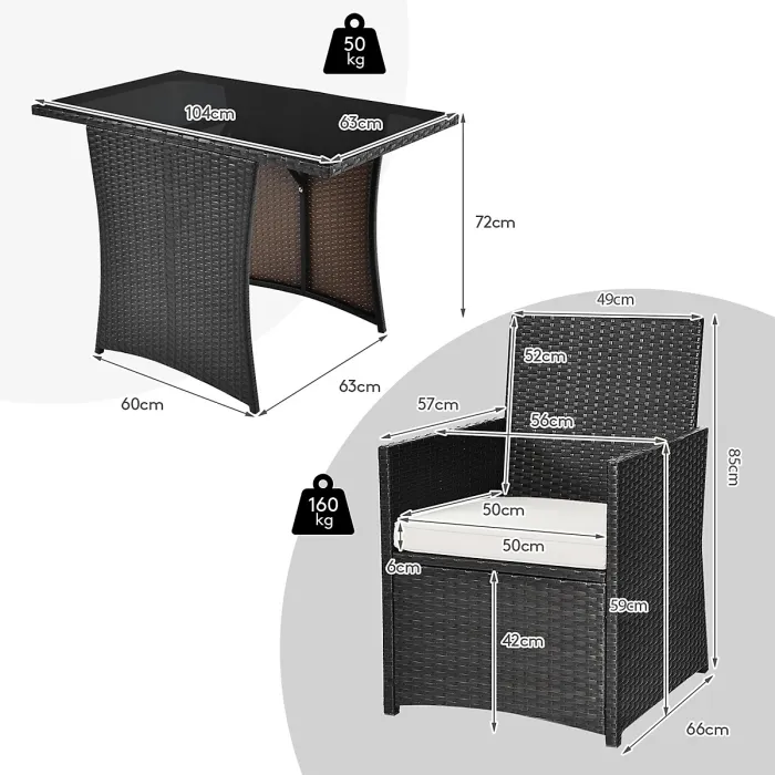 GAINOOM 3 Pieces Outdoor Patio PE Wicker Set Heavy Duty Garden Furniture Set