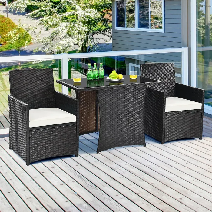 GAINOOM 3 Pieces Outdoor Patio PE Wicker Set Heavy Duty Garden Furniture Set