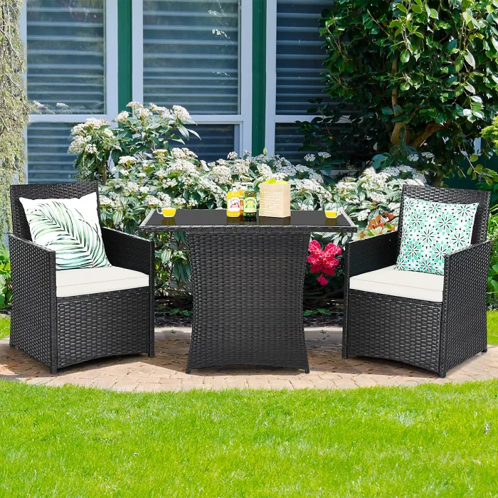 GAINOOM 3 Pieces Outdoor Patio PE Wicker Set Heavy Duty Garden Furniture Set