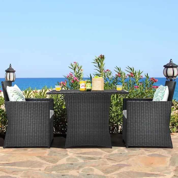 GAINOOM 3 Pieces Outdoor Patio PE Wicker Set Heavy Duty Garden Furniture Set