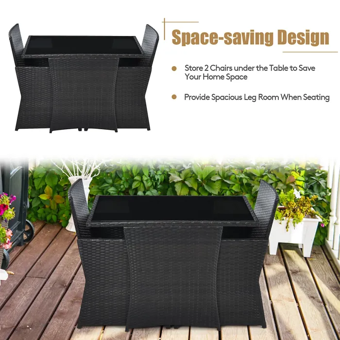 GAINOOM 3 Pieces Outdoor Patio PE Wicker Set Heavy Duty Garden Furniture Set