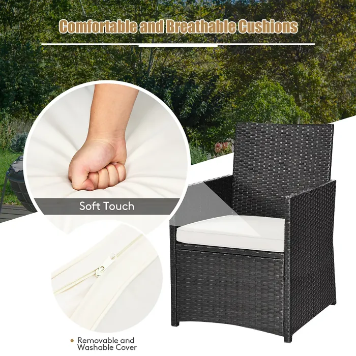 GAINOOM 3 Pieces Outdoor Patio PE Wicker Set Heavy Duty Garden Furniture Set