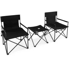 GAINOOM 3 Piece Camping Chairs & Table Set Outdoor Folding Lawn Chair w/ Side Table