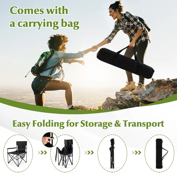 GAINOOM 3 Piece Camping Chairs & Table Set Outdoor Folding Lawn Chair w/ Side Table