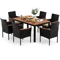 COSTWAY 7 Pieces PE Rattan Outdoor Patio Dining Set with 6 Stackable Chairs
