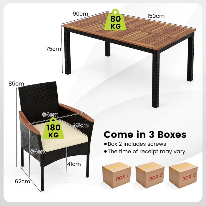 COSTWAY 7 Pieces PE Rattan Outdoor Patio Dining Set with 6 Stackable Chairs