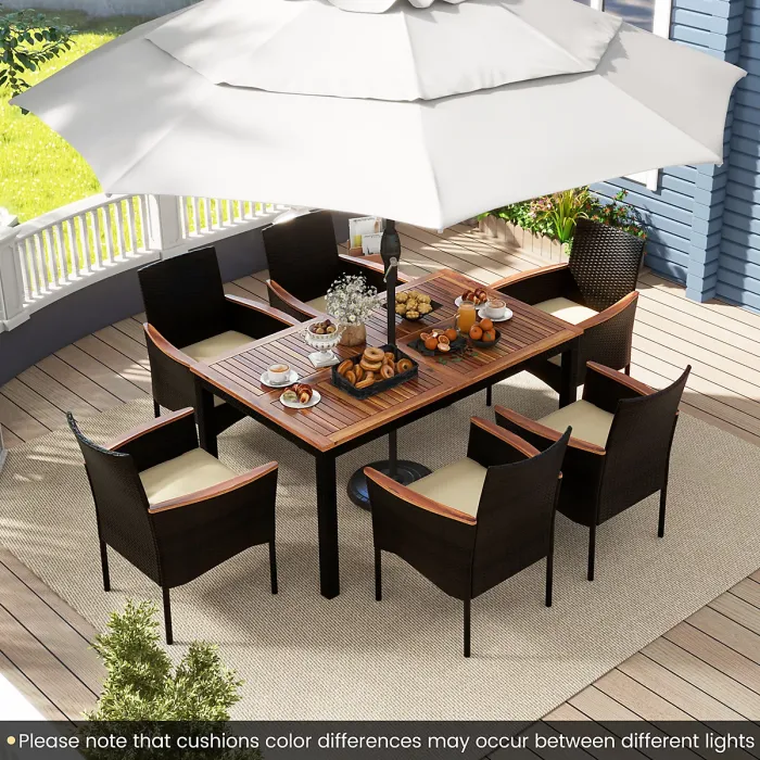 COSTWAY 7 Pieces PE Rattan Outdoor Patio Dining Set with 6 Stackable Chairs