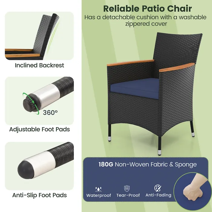 COSTWAY 9 PCS Outdoor Patio Rattan Dining Table Chair Set w/ Umbrella Hole-Navy